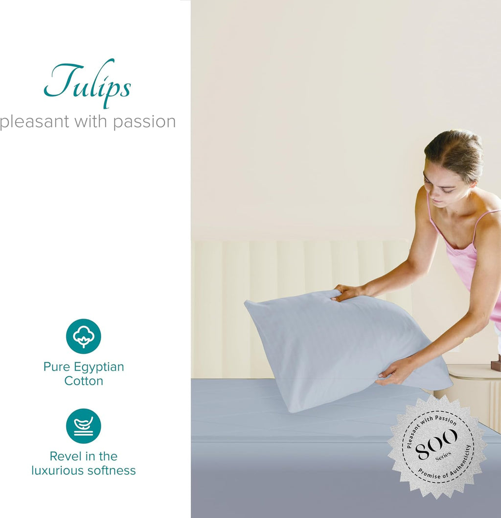 Carressa Linen 100% Egyptian Cotton Standard/Queen Size Pillow Cases Set of 2-800 Series Tulips Collection Queen Pillow Cover for…