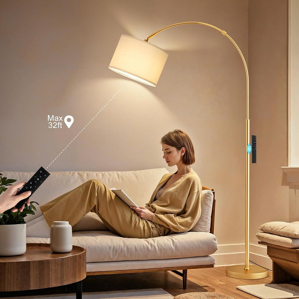 Ambimall Dimmable Arc Floor Lamp with Remote, Color Temperatures and Brightness Adjustable, Arched Floor Lamp with Rotating Head, Over…