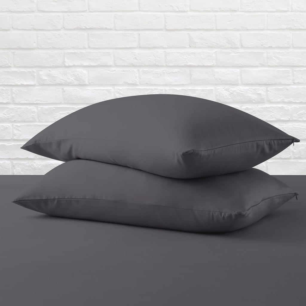 ZaizaiHome Pillow Cases Queen Size 100% Egyptian Cotton 4 Pcs,400 Thread Count Sateen Weave Dark Grey Pillowcases Queen Size, Quality Pillo…
