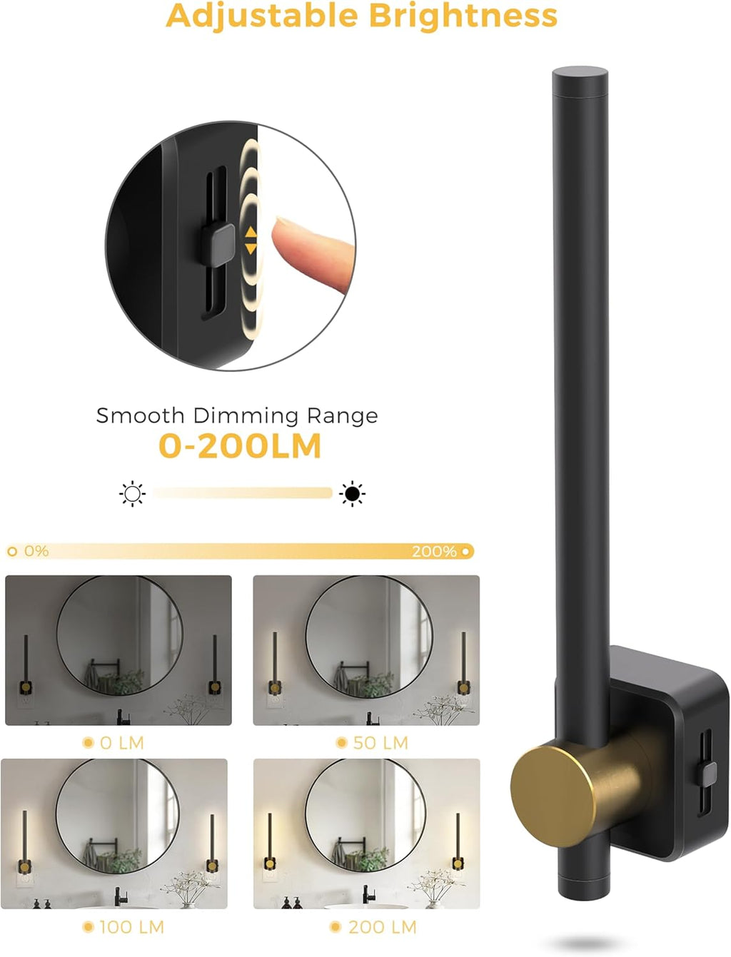 Llohasled L LOHAS LED Night Light, Night Lights Plug into Wall, Dimmable Night Light 0-200LM, Nightlight Black and Gold Vanity Light Bar fo…