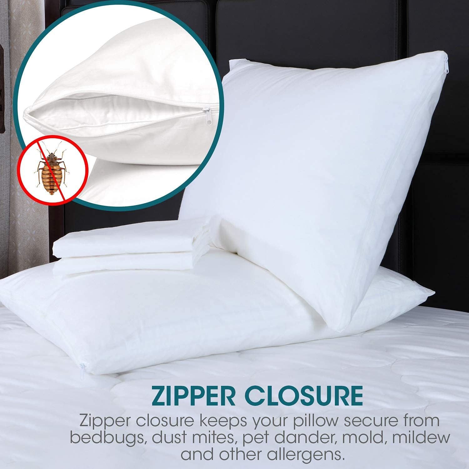 Micropuff King Size Pillow Protectors with Zipper - 4 Pack - Soft and Breathable Hypoallergenic Pillow Cover. Pillowcase Protects Against…