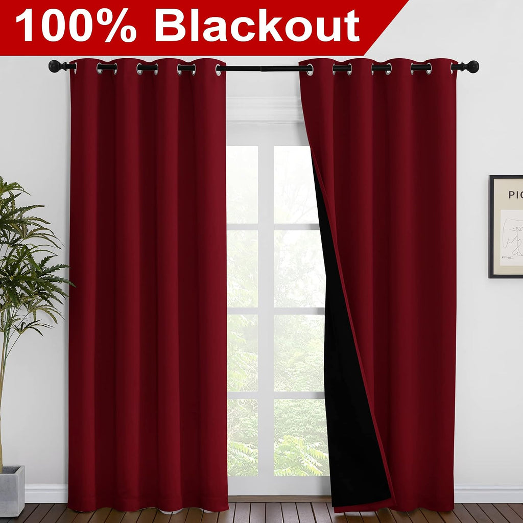 Nicetown 100% Blackout Curtains with Black Liner Backing, Thermal Insulated Curtains for Living Room, Noise Reducing Drapes for Christmas,…
