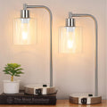 Industrial Touch Control Table Lamps Set of 2 - Brushed Nickel Nightstand Bedside Lamps with 2 USB Ports & AC Outlet, 3-Way Dimmable Desk…