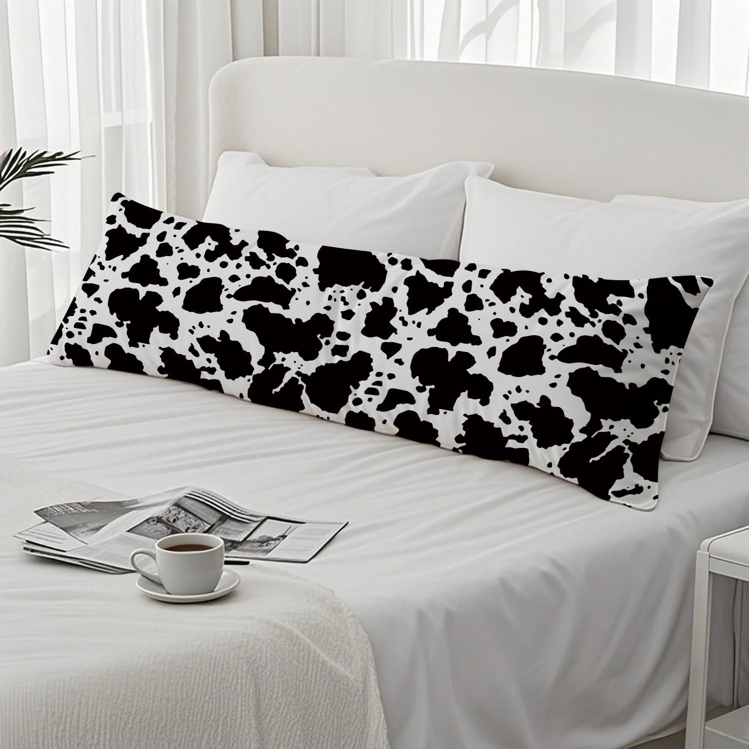 Cow Print 20x54 Body Pillow Cover, Rustic Farmhouse Decor, Black and White Cow Cowhide Skin Print Decorative Long Body Pillow Cases for…