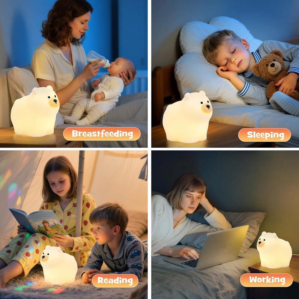 Squishy Polar Bear Night Light with RGB Mode Cute Polar Bear Light 3 Brightness Adjustable Nursery Breastfeeding Nightlight Rechargeable…