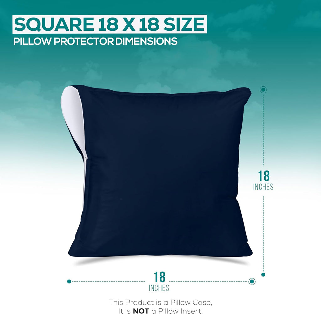 Utopiabedding Utopia Bedding Waterproof Throw Pillow Protectors (No Pillow Inserts) with Zipper 18 x 18 Inches (2 Pack, Navy), Outdoor Bed…
