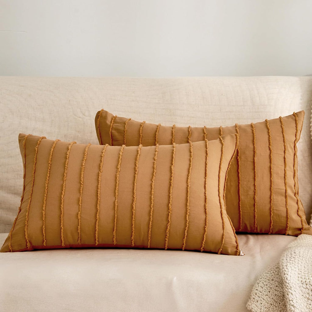 Jellymoni 2 Pack Rust Pillowcases 12" x20", Soft Microfiber Striped Tufted Pillow Covers(Pillows are not Included) 2 Pack 20 inches