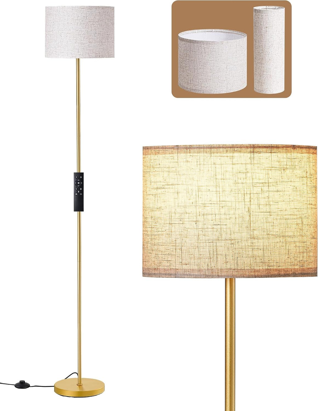 EDISHINE Modern Floor Lamp with 2 Shades, Adjustable Brightness & Color Temperature, Remote Control, Minimalist Standing Lamp, E26, A19…