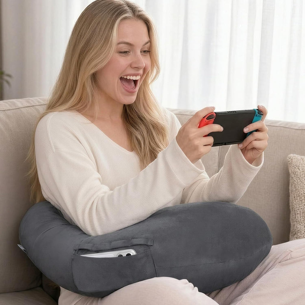Enitya U-Shaped Ergonomic Reading & Gaming Pillow with Arm Elbow Support for Adults Kids, Bed Rest Pillow for Nursing, Crocheting, Knitting…