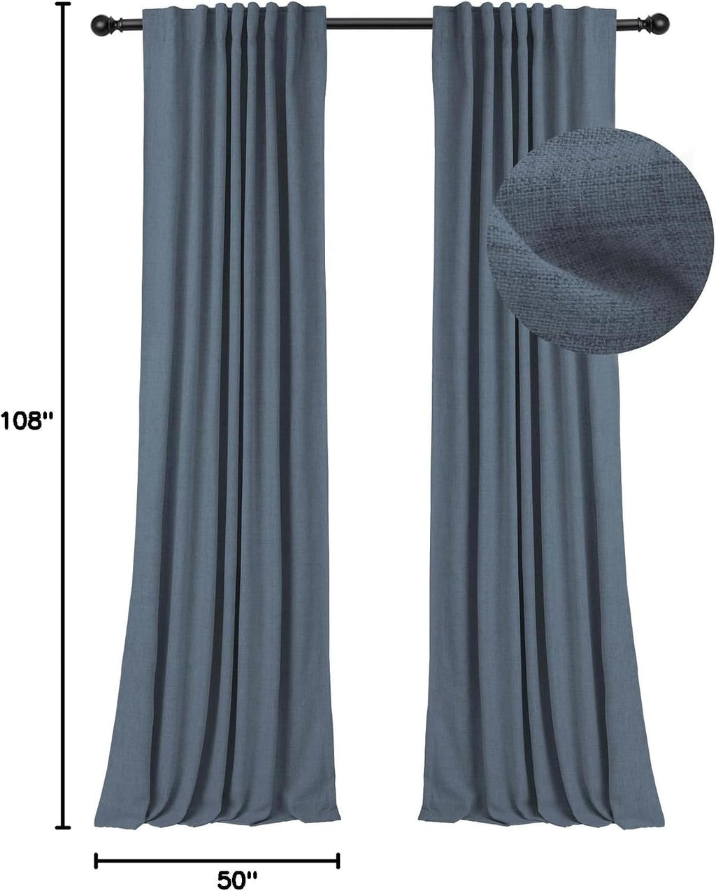 Inovaday 100% Blackout Curtains 108 Inches Length 2 Panels Set, Back Tab/Rod Pocket Linen Black Out Curtains for Bedroom, Thermal Insulated…