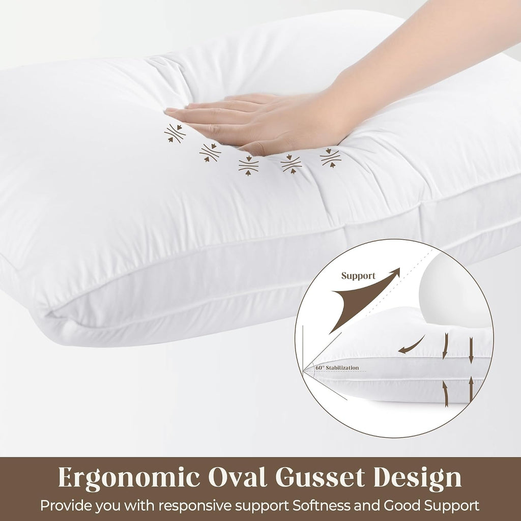 Bafode Goose Down Feather Pillows, Soft Bed Pillows Queen Size Set of 2, 100% Soft Cotton Shell, Gusseted Hotel Pillows for Back, Stomach or…