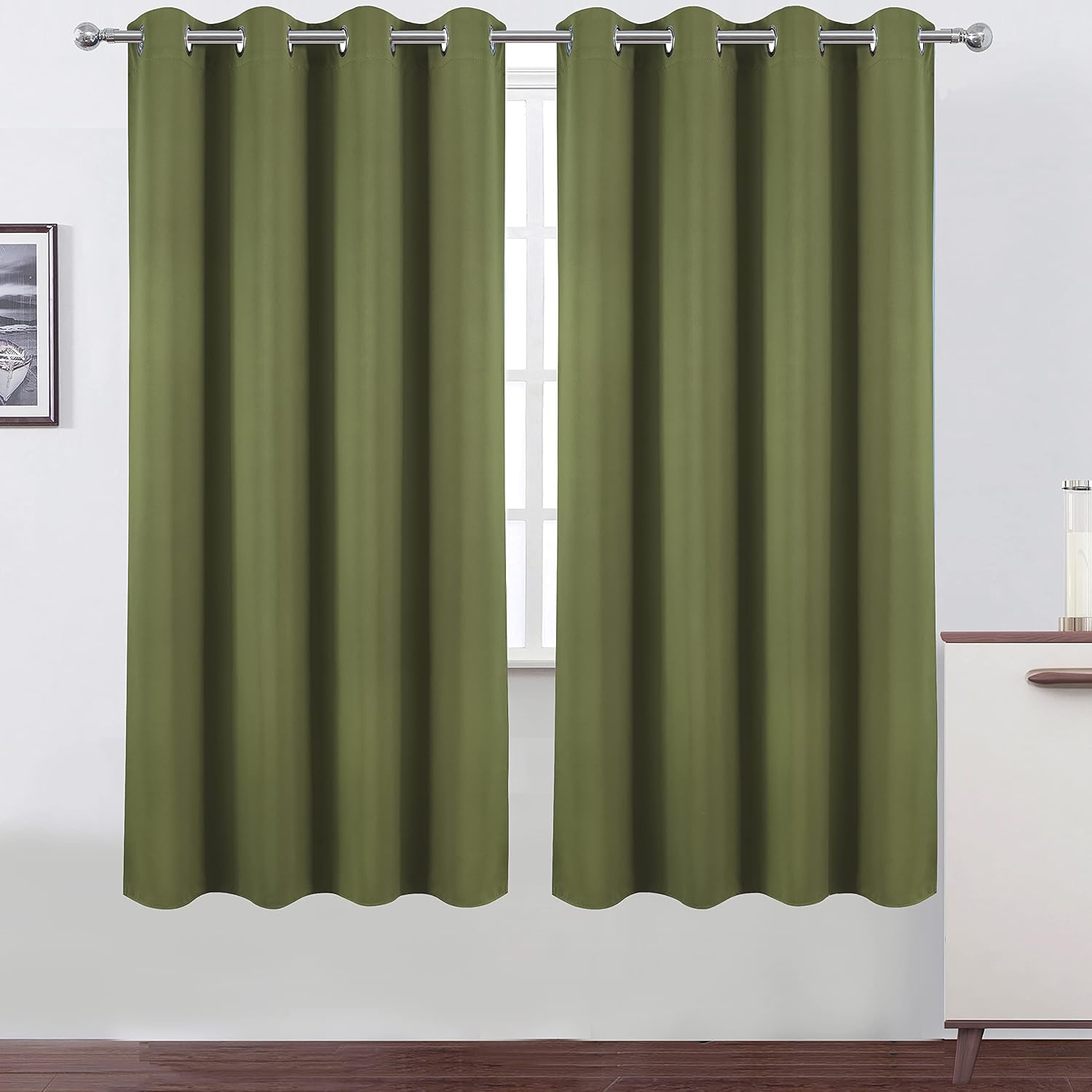 Lemomo Olive Green Thermal Blackout Curtains/52 x 72 Inch/Set of 2 Panels Room Darkening Curtains for Bedroom 72 Inch Green