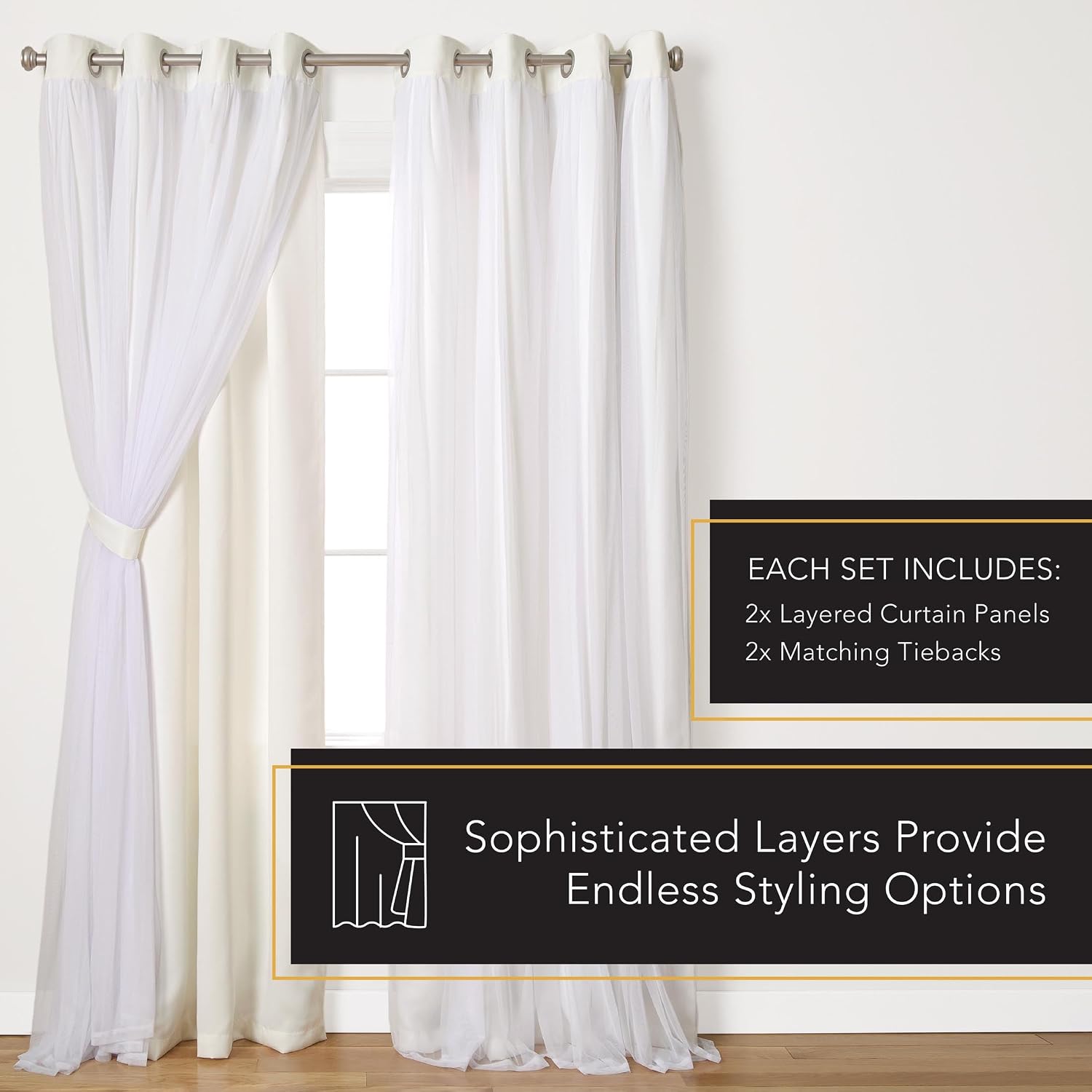 TOWN & COUNTRY LUXE Talia Double Layer Indoor Curtains, Sheer and Room Darkening Blackout, Grommet Top, Energy Efficient, 2-Pack Set…