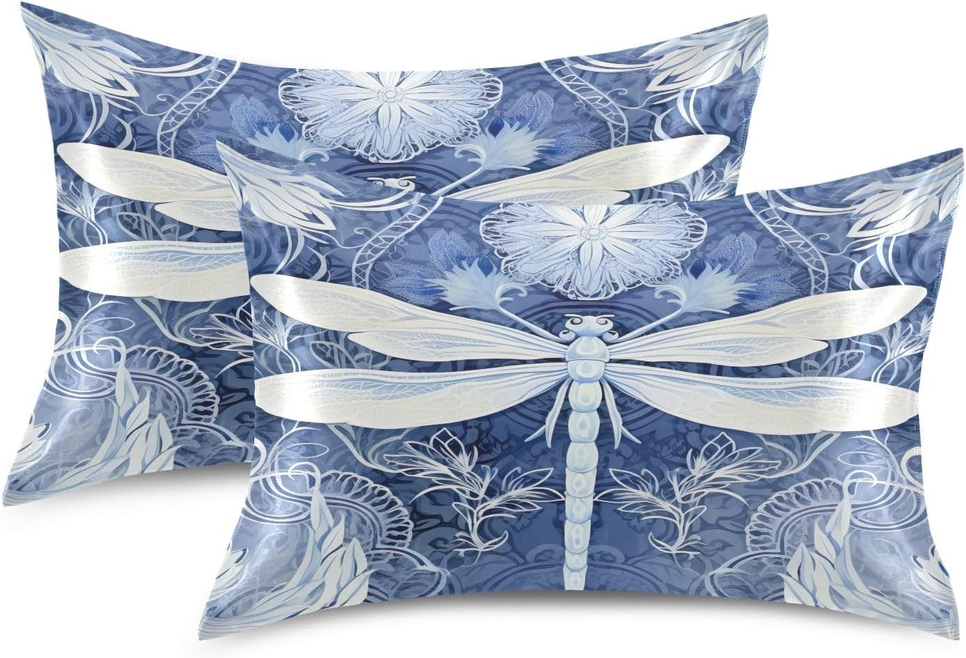 YETTASBIN Dragonfly Satin Pillowcase, Soft Breathable Silk Pillow Case with Envelope Closure for Hair and Skin, Queen Size 30 x 20 Inch