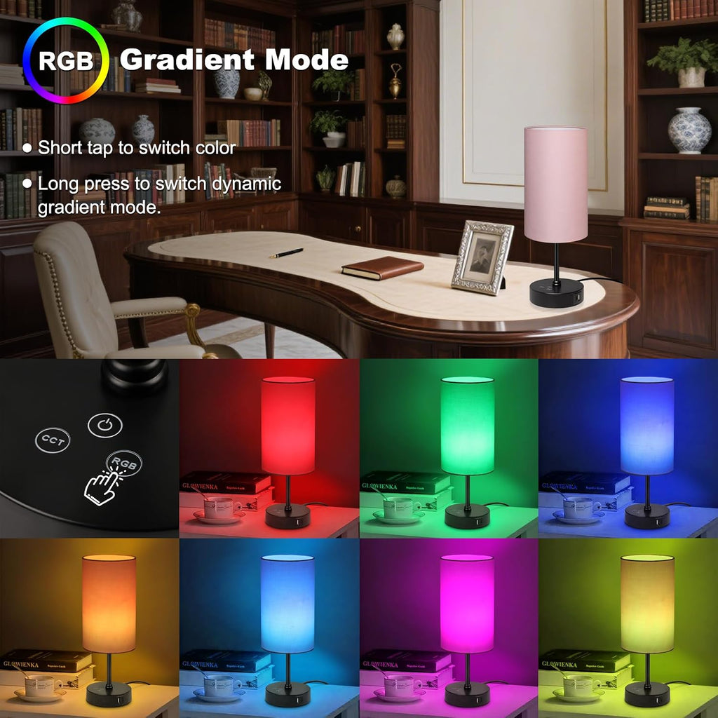 Unicozin Table Lamp for Bedroom, 3 Color Temperatures, 7 RGB Colors, Adjustable Brightness, Dual USB Charging Ports, Ambience Nightstand…