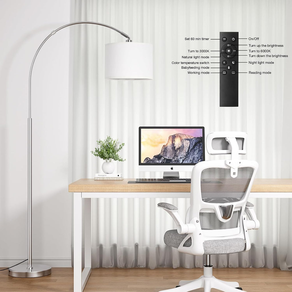 Ambimall Dimmable Arc Floor Lamp with Remote, Color Temperatures and Brightness Adjustable, Arched Floor Lamp with Rotating Head, Over…