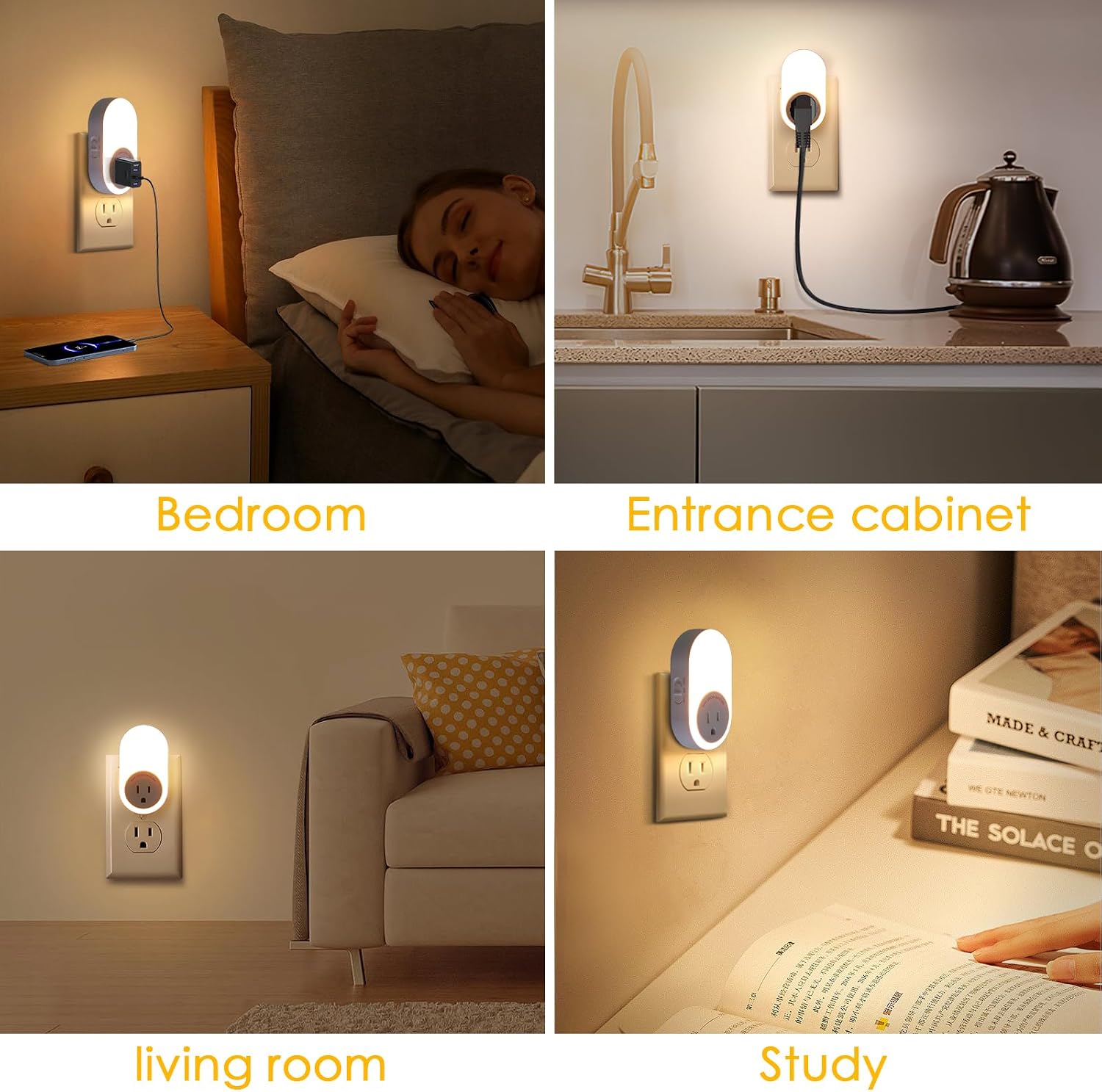 Dawnrise Night Lights Plug Into Wall, Dusk to Dawn Sensor Night Light with Power Outlet, CCT 2200K or 4000K, 5Lm or 20Lm Adjustable…