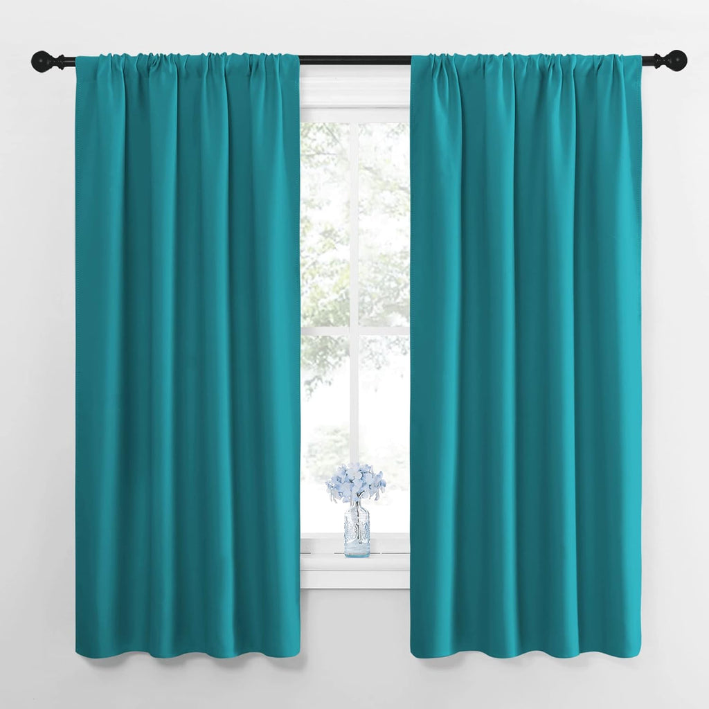 NICETOWN Peacock Blue Blackout Curtains Panels for Window, Thermal Insulated Rod Pocket Blackout Drapes/Draperies for Living Room (2…
