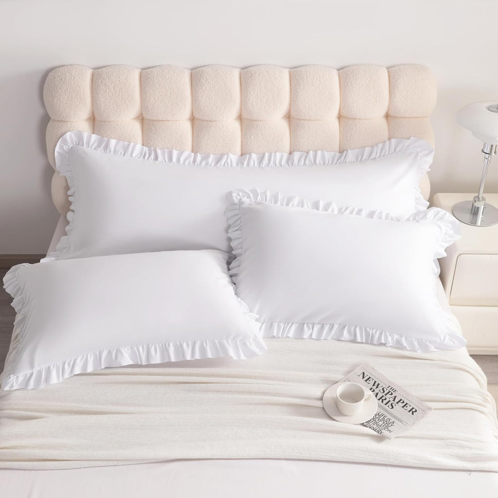 Aerlomi Ruffled Pillowcases, Standard Pillow Shams 20x26 Set of 2, Brushed Microfiber with Envelope Closure, Soft Wrinkle-Resistant,…