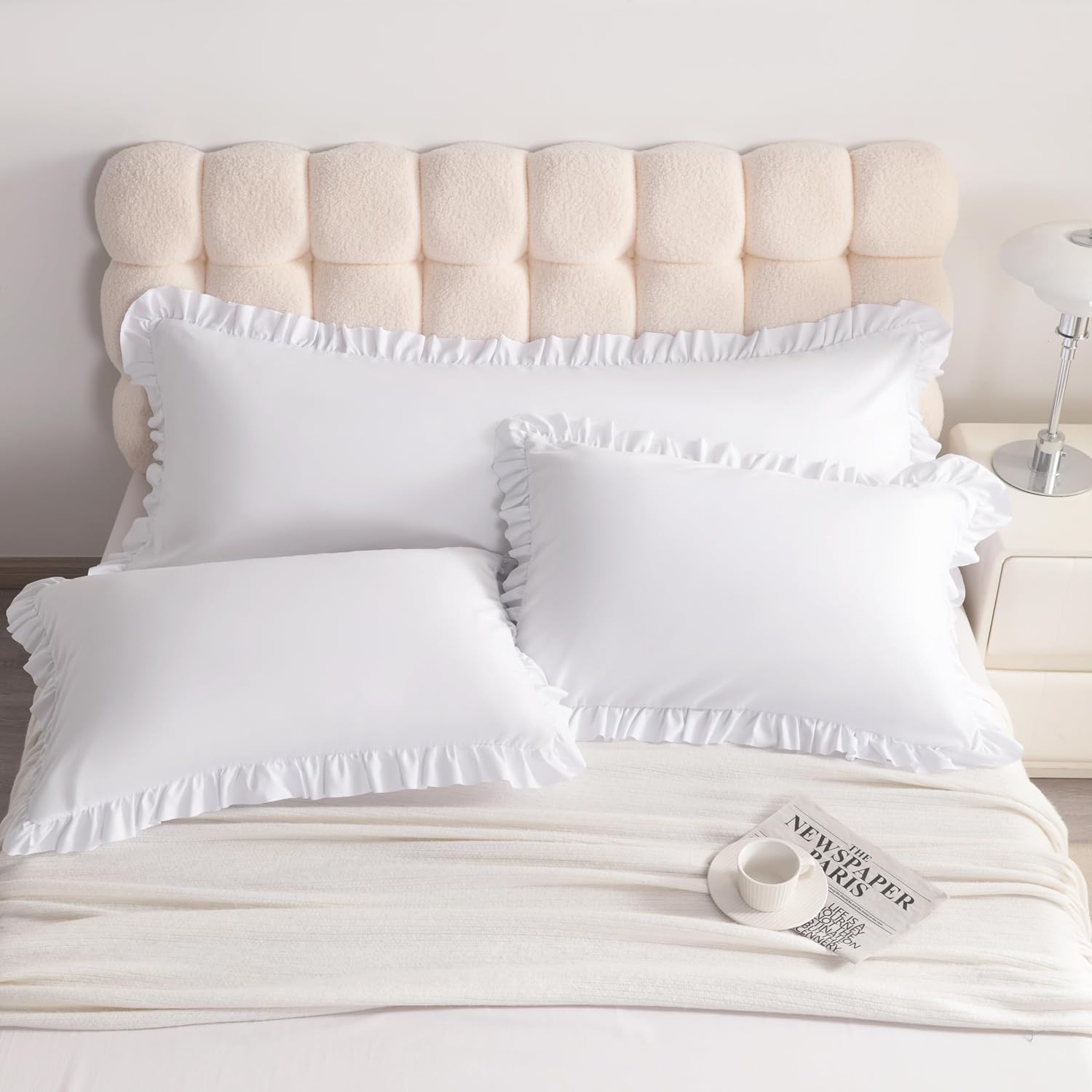 Aerlomi Ruffled Pillowcases, King Pillow Shams 20x36 Set of 2, Brushed Microfiber with Envelope Closure, Soft Wrinkle-Resistant, Whi…
