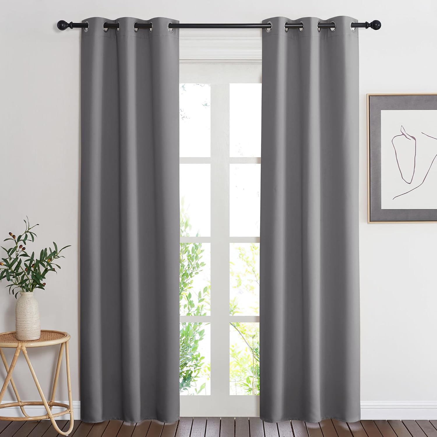 NICETOWN Gray Curtain Blackout Drape Panel, Single Panel, 34 x 84 inch, Grey, 3 Pass Microfiber Noise Reducing Thermal Insulated Window…