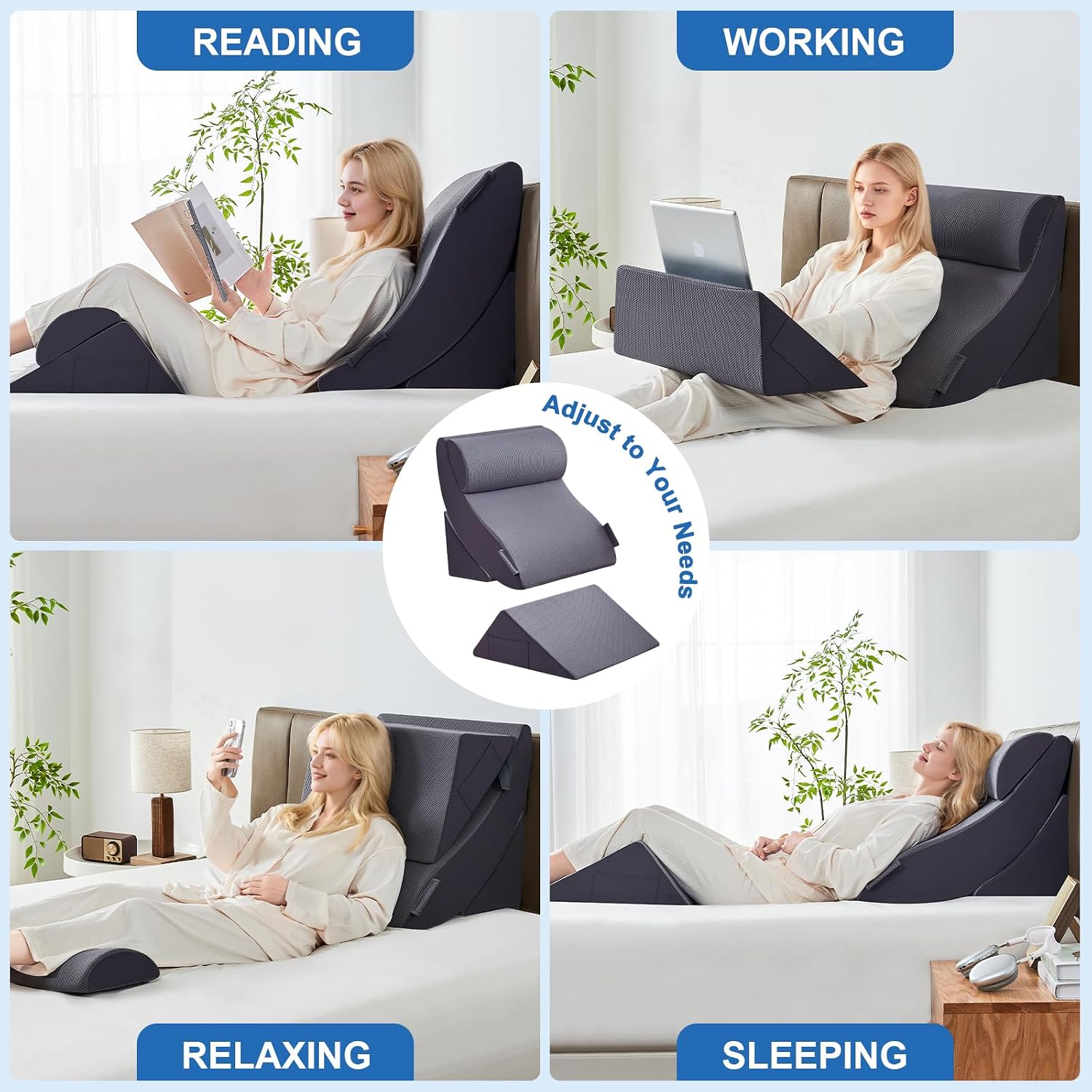 Paxato 4PCS Bed Wedge Pillow Set for After Surgery, Orthopedic Wedge Pillows for Sleeping, Back, Neck and Leg, Adjustable Memory Foam Supp…