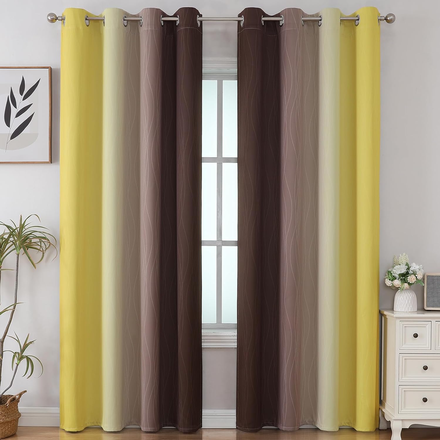 Estelartextiler Estelar Textiler Brown and Yellow Gradient Blackout Curtains for Bedroom, Thermal Insulated Ombre Blackout Drapes, Full Lig…