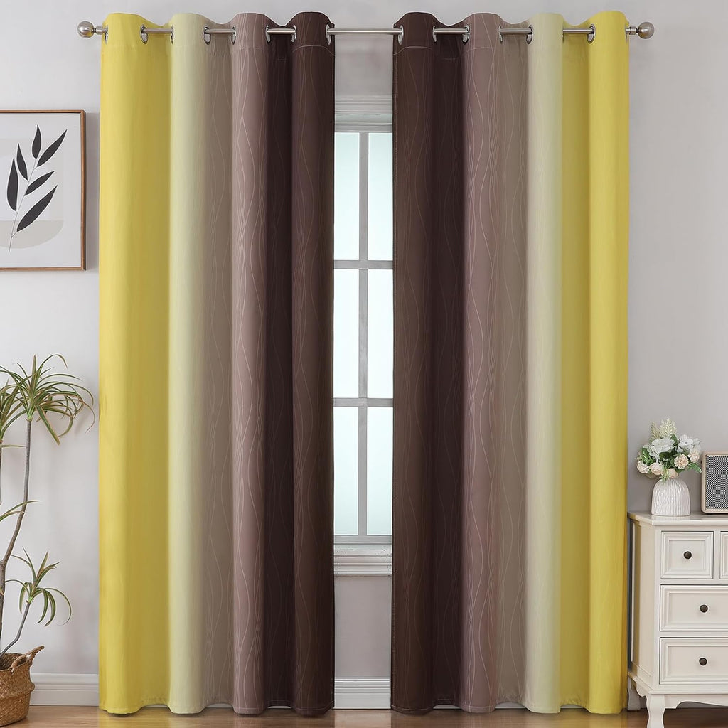 Estelartextiler Estelar Textiler Brown and Yellow Blackout Curtains for Bedroom, Thermal Insulated Ombre Drapes 84 Inches Long, Full Room D…