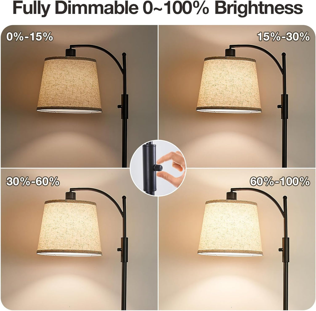 AIDENOEY Fully Dimmable Floor Lamp for Living Room, Standing Lamp Rotary Switch with Linen Beige Shade, Black Tall Lamps for Bedroom with…