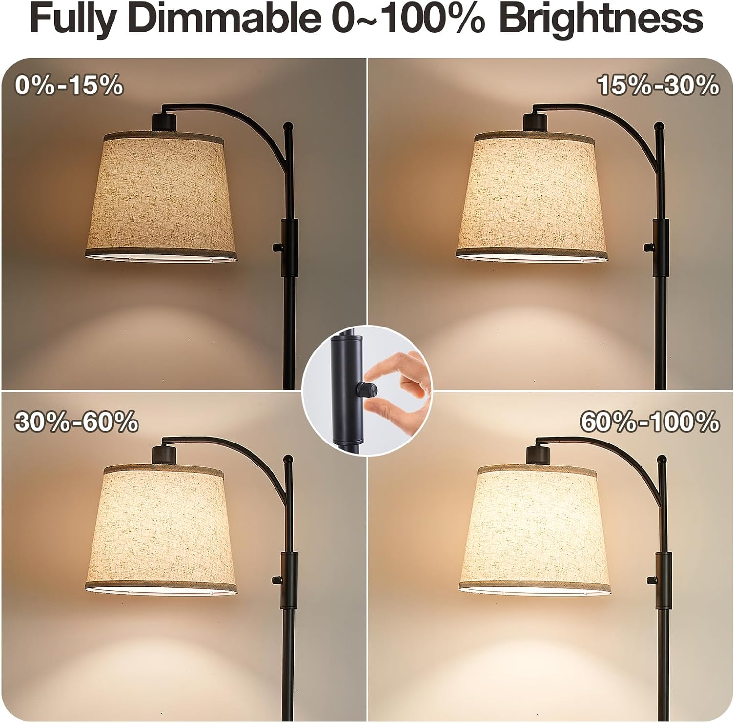 AIDENOEY Fully Dimmable Floor Lamp for Living Room, Standing Lamp Rotary Switch with Linen Beige Shade, Black Tall Lamps for Bedroom with…