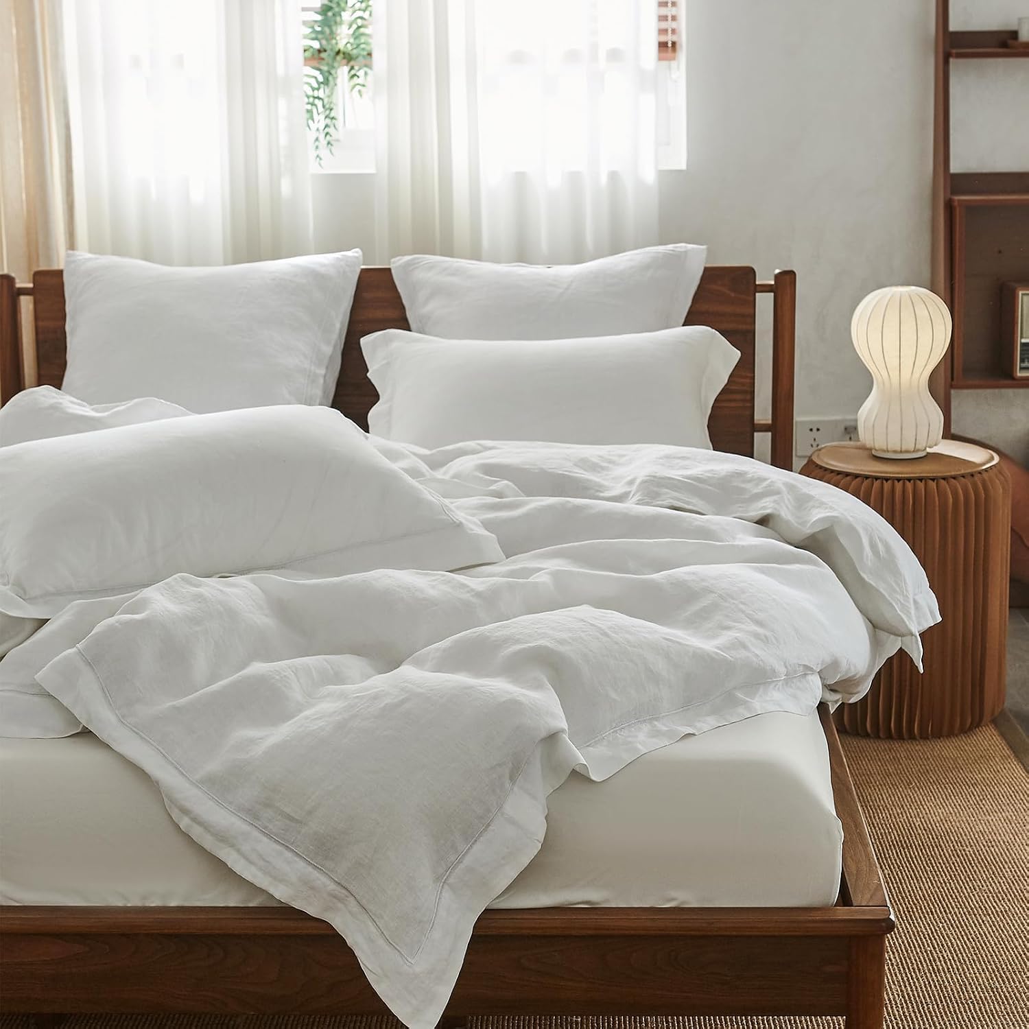 Simple&Opulence 100% Washed Linen Duvet Cover with Embroidered, 3 Pieces Soft Farmhouse Comforter Set with Button Closure,1…