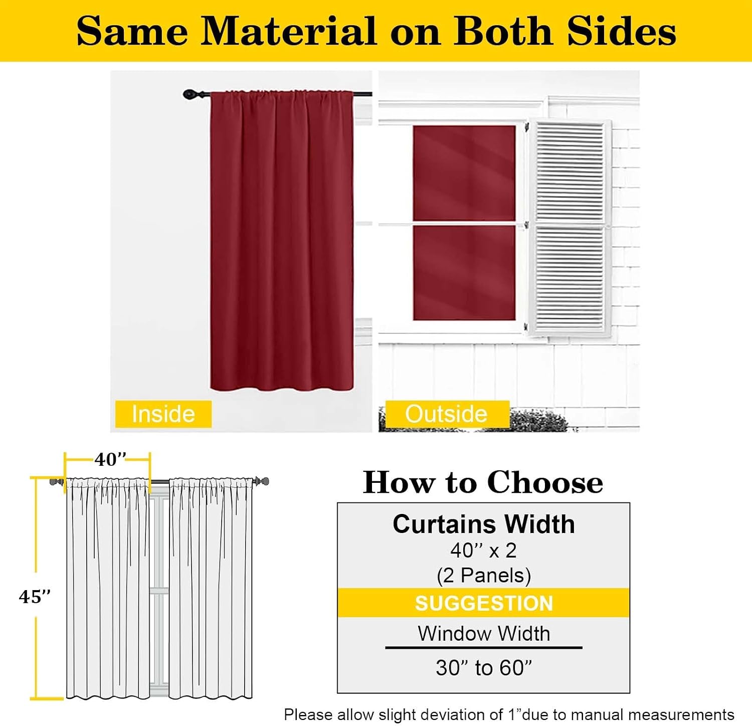 WelvetBLK Red Room Darkening Curtains for Bedroom Living Room 45 Inch Length 2 Panels Set, Soft Solid Thermal Insulated Rod Pocket Short Cu…
