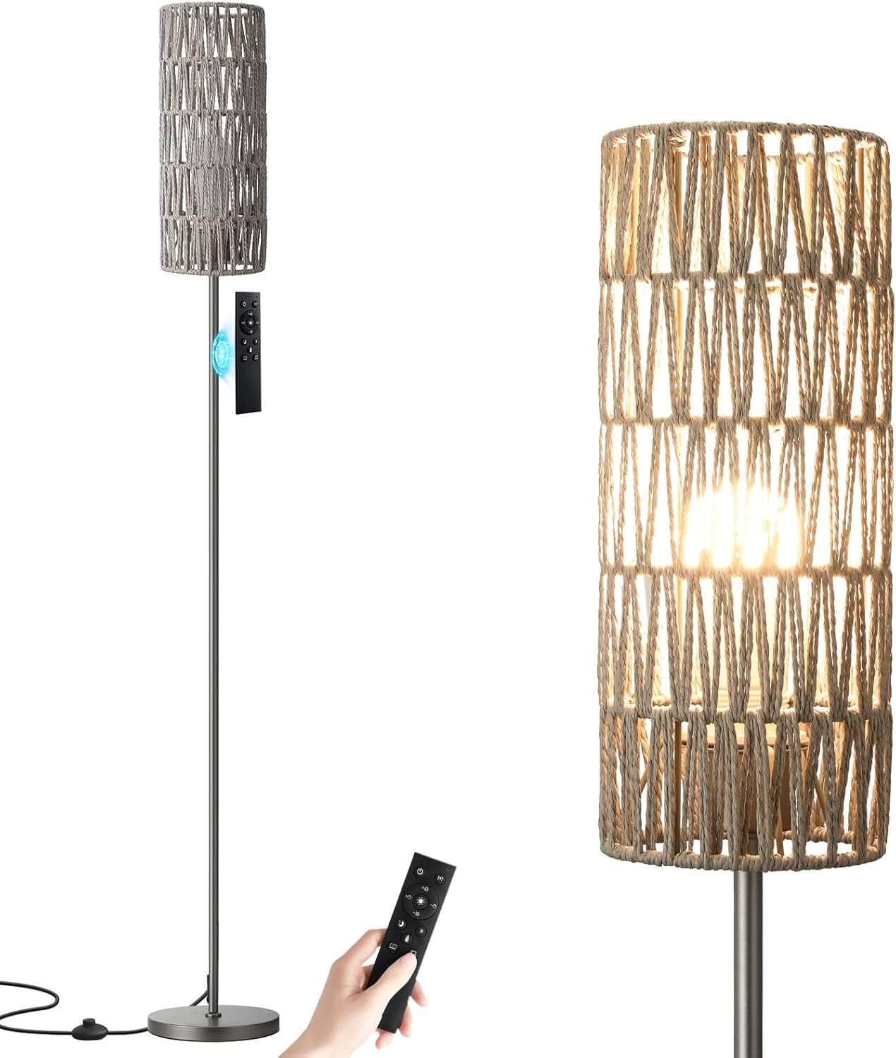 Ambimall 64'' Floor Lamps for Living Room with Remote Control and Stepless Dimmable Colors Temperature & Brightness, Boho Grey Standing…