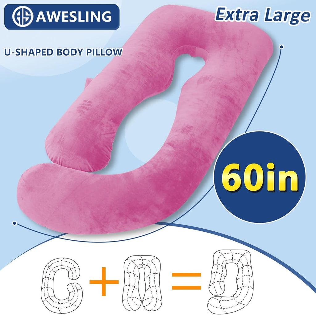 Shredded Memory Foam Body Pillow, Pregnancy Pillows for Sleeping, Maternity Pillow for Pregnant Women, Memory Foam Filling U Shaped Body…