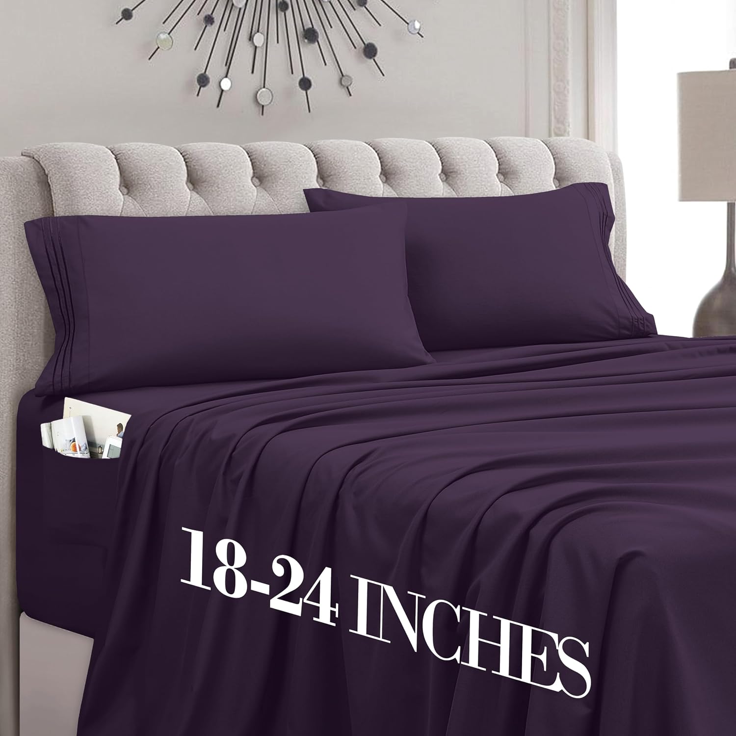 MocassiLuxuryBedding Mocassi Cal King Size 4-Piece Bed Sheet Set - 1800 Hotel Quality Microfiber 18-24 Inches Extra Deep Pocket Fitted Shee…