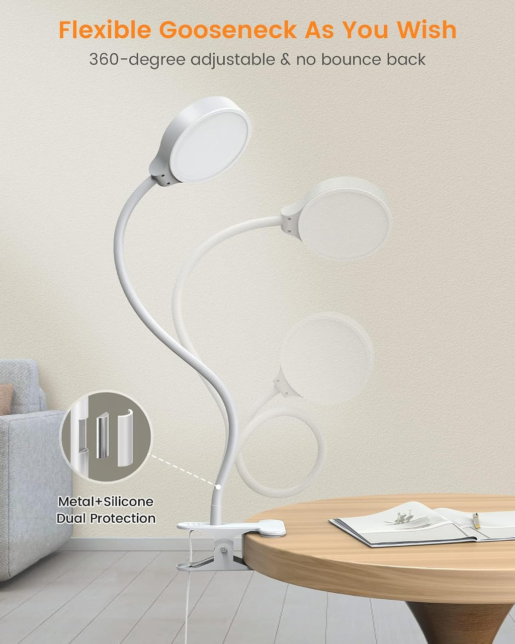 Glocusent 5W Reading Light for Bed, 36 LED Eye Caring Bed Lamp, 3 Colors & 5 Brightness Levels for Headboard with Adapter, Perfect Clip on…