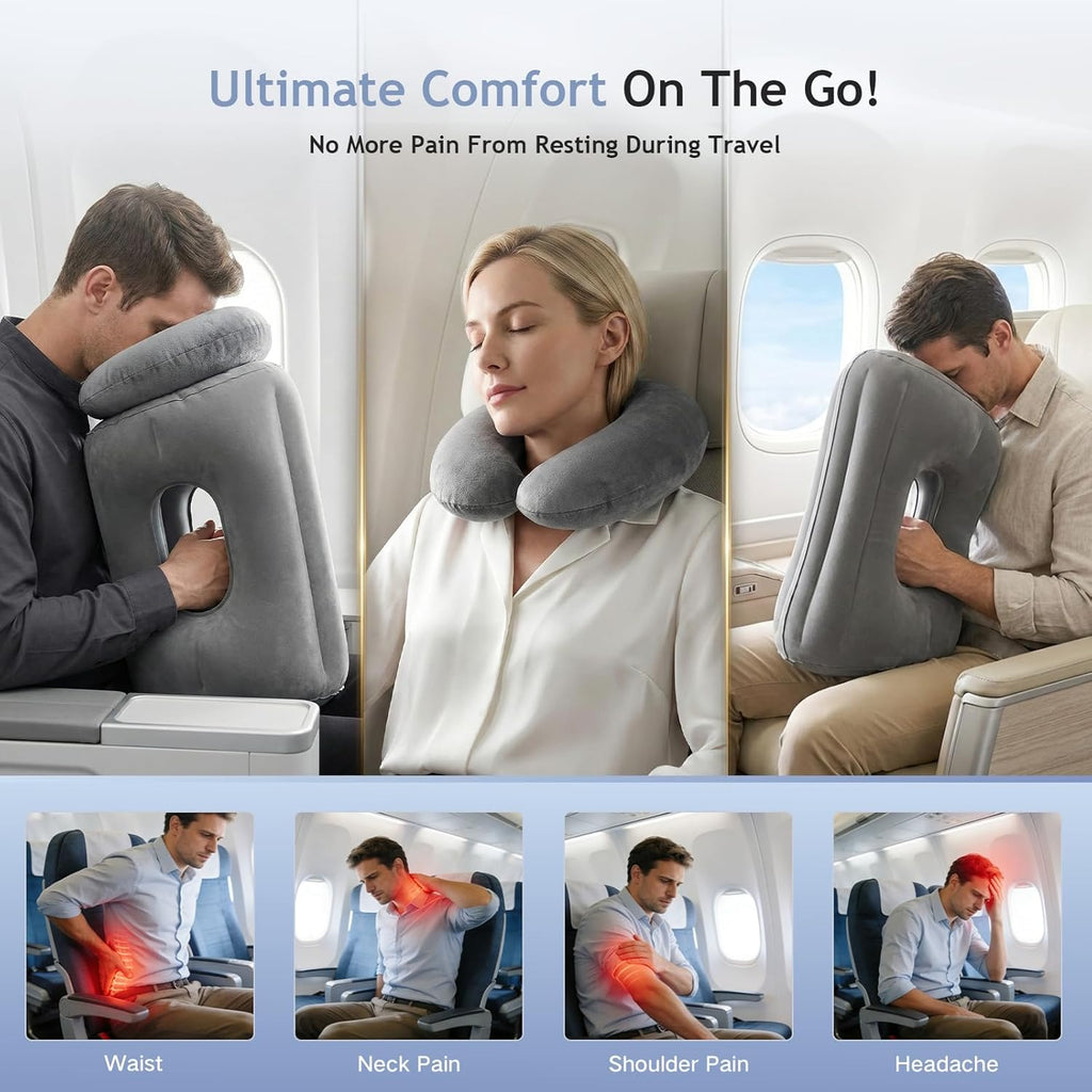2-in-1 Magnetic Design Inflatable Travel Pillow, Ergonomic Neck Support Airplane Pillow for Flying, Compact Camping Pillow with Storage…