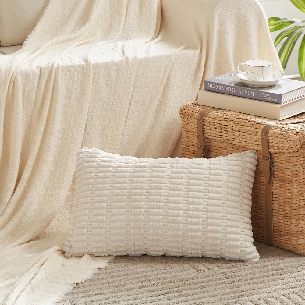Fancy Homi Decorative Throw Pillow Covers for Bed Couch Bedroom Bench, Soft Corduroy Solid Pillow Case, Rustic Farmhouse Boho Room…