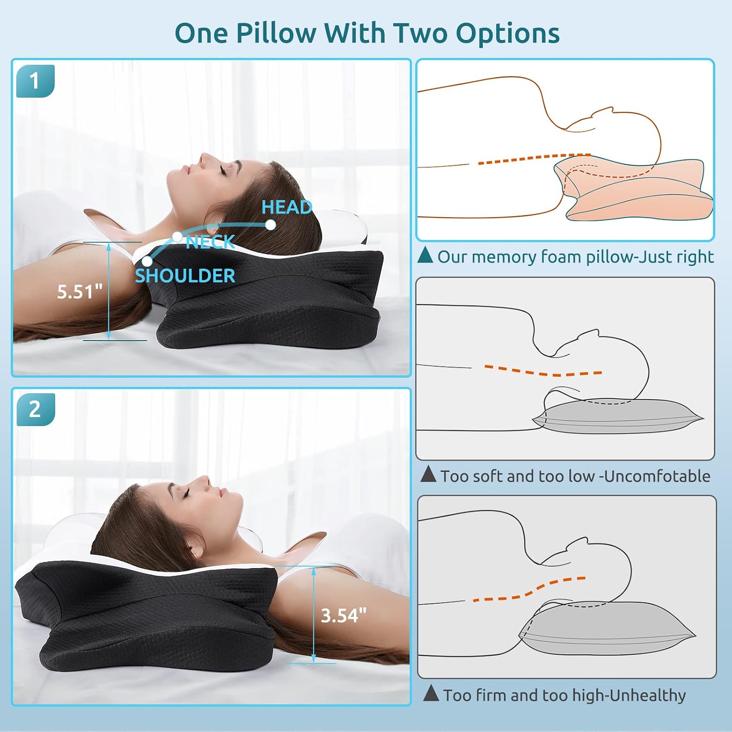 Donama Cervical Pillow for Neck, Contour Memory Foam Pillow, Ergonomic Orthopedic Neck Support Pillows for Side, Back and Stomach Sleepers wi…