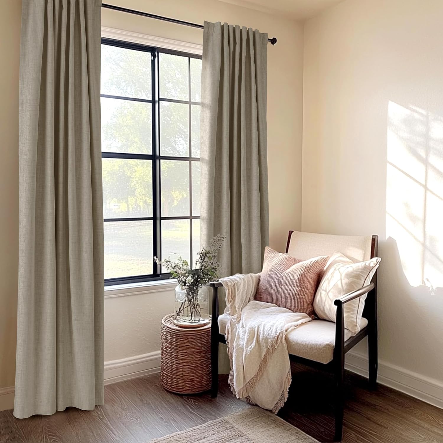 100BlackoutShield 100% Blackout Shield Linen Blackout Curtains for Bedroom 84 Inches Long, Back Tab/Rod Pocket Living Room Drapes, Thermal…