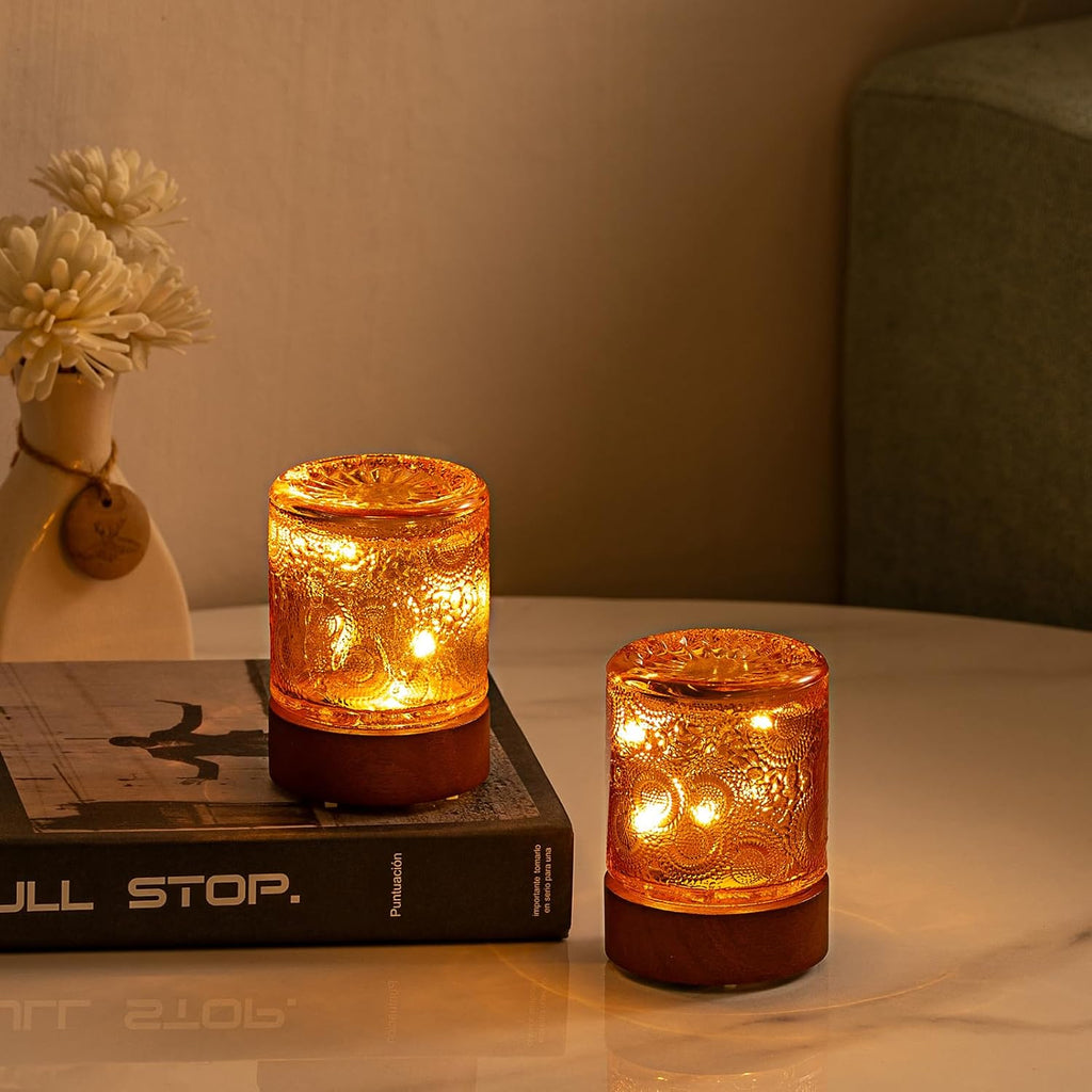 Mini Lamps with Timer, Small Battery Operated Night Lights for Adults, Cordless Glass Vintage Sleep Nightlights, Portable Cordless Night…