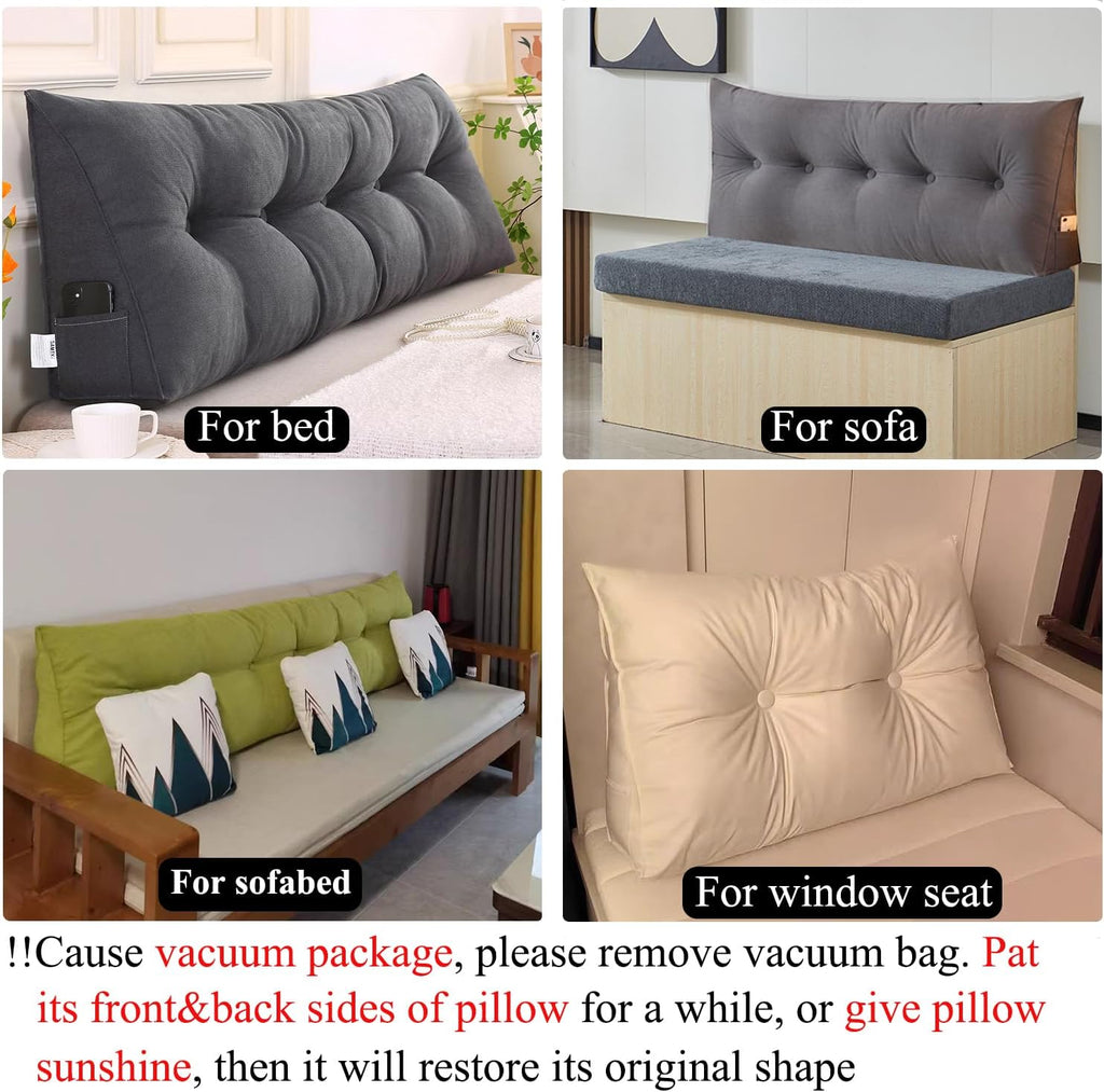 SAMTY Triangular Queen Size Wedge Pillow headboard for Couch Large headboard Pillow with Removable Cover Back Rest Pillows for Sitting up…
