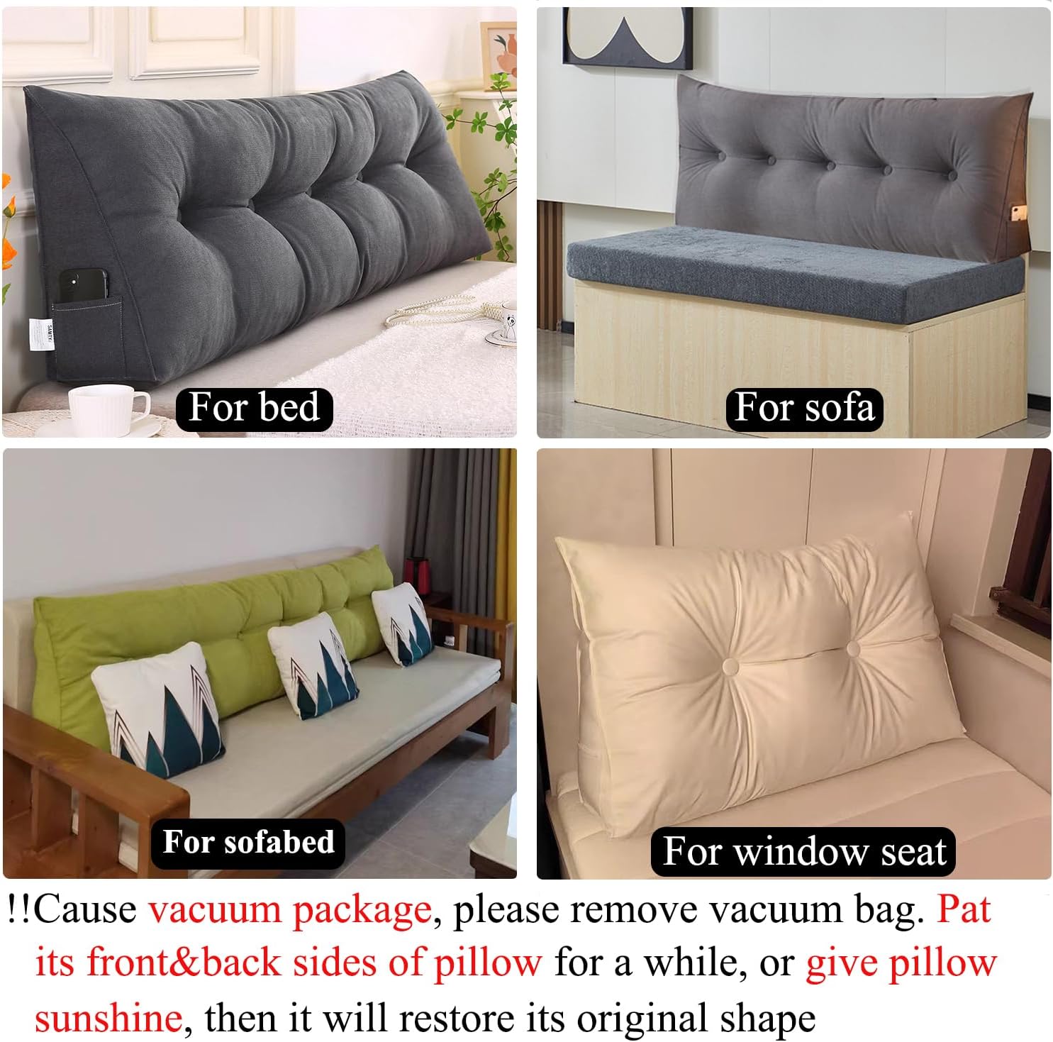 SAMTY Triangular Queen Size Wedge Pillow headboard for Couch Large headboard Pillow with Removable Cover Back Rest Pillows for Sitting up…