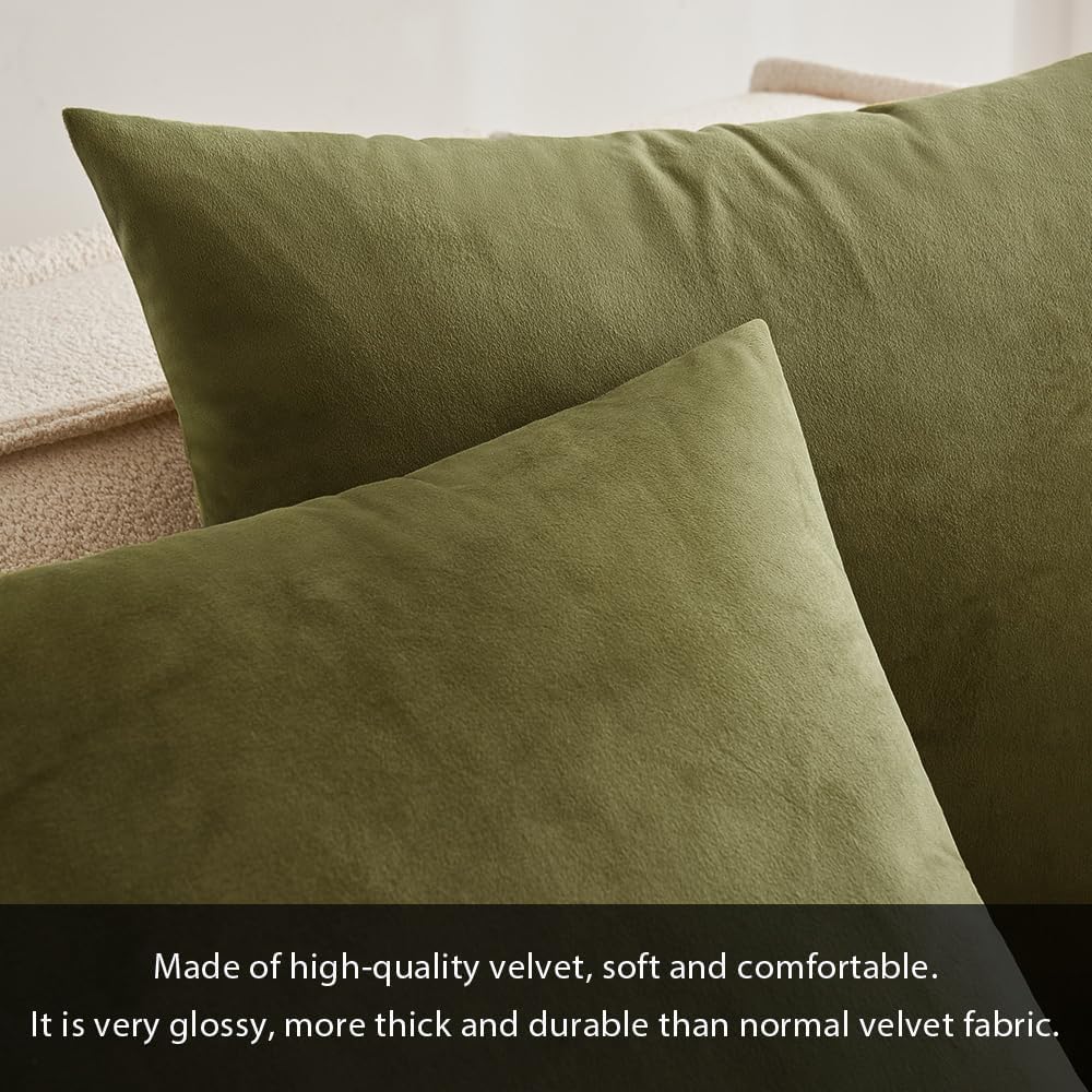 Miulee 24x24 Inch Euro Sham Velvet Pillow Covers, Set of 2 Large Square Decorative Pillows -Olive Green Super Soft for King Bed, Sofa, Couc…