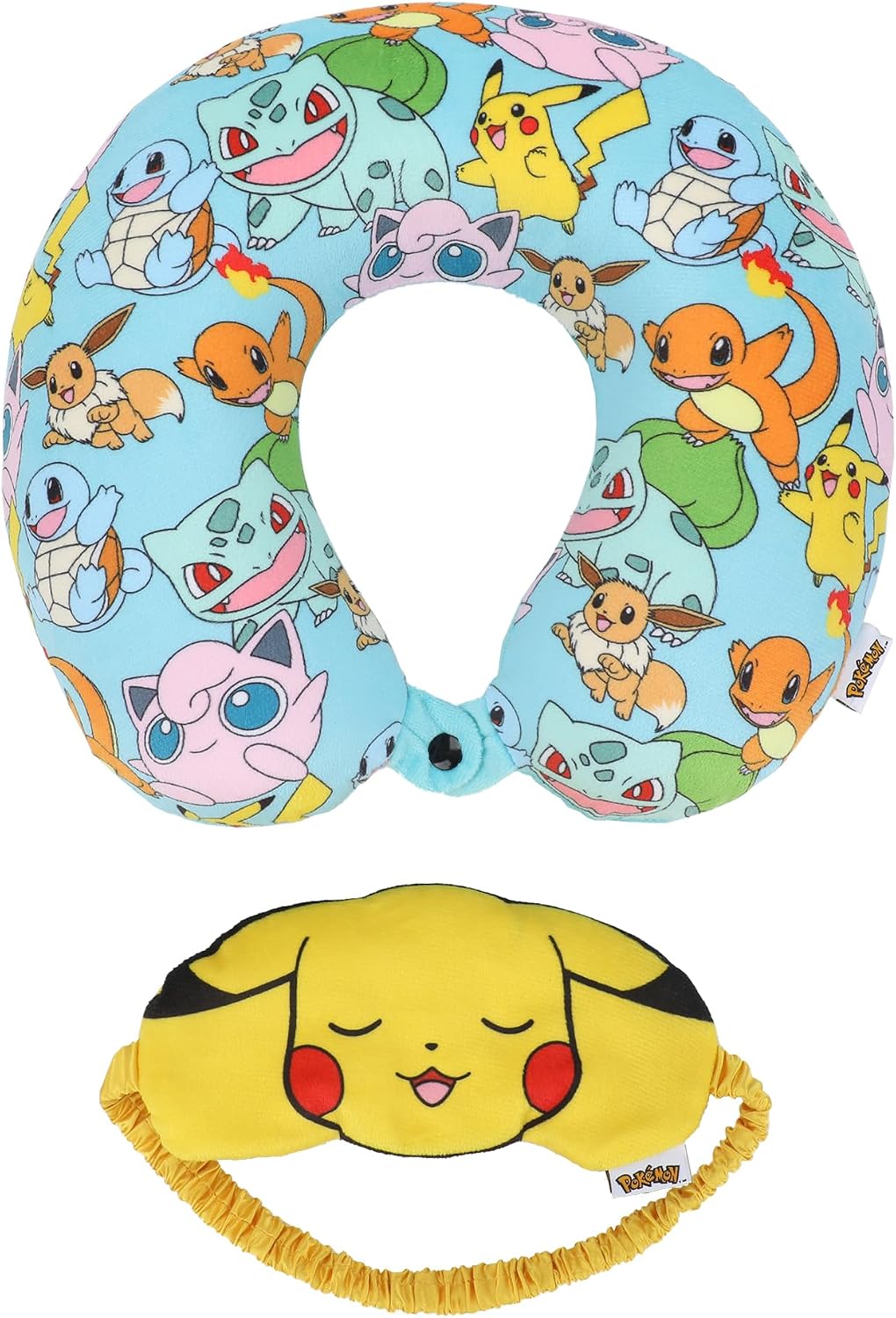 Bioworld Pokemon Pikachu 2-Piece Eye Mask & Neck Pillow Travel Set blue