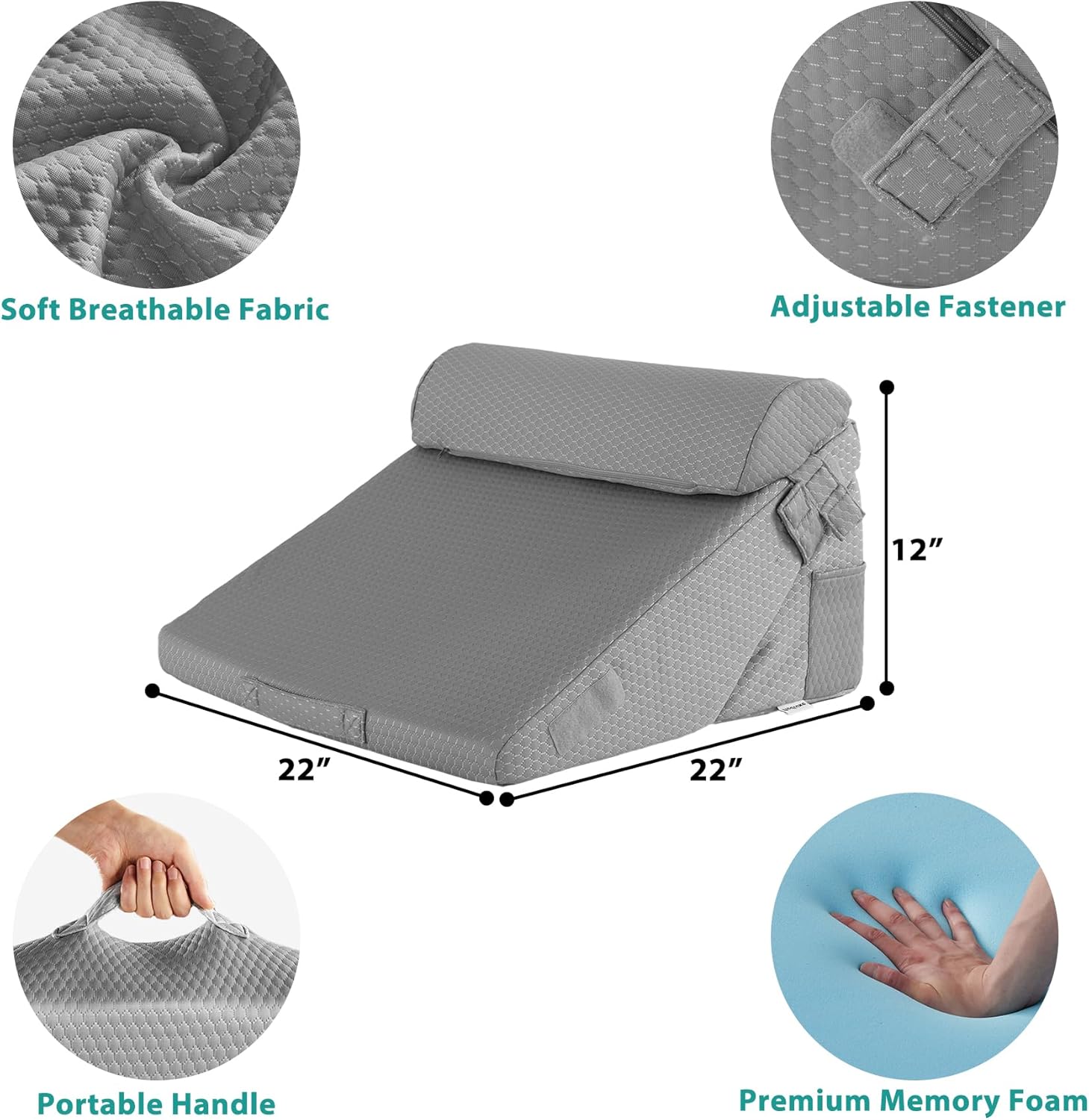 Bedluxe 3Pcs Orthopedic Bed Wedge Pillow Set, Foam Wedge Pillow Post Surgery for Back, Leg and Knee Support, Adjustable 9&12 Inch Folding T…