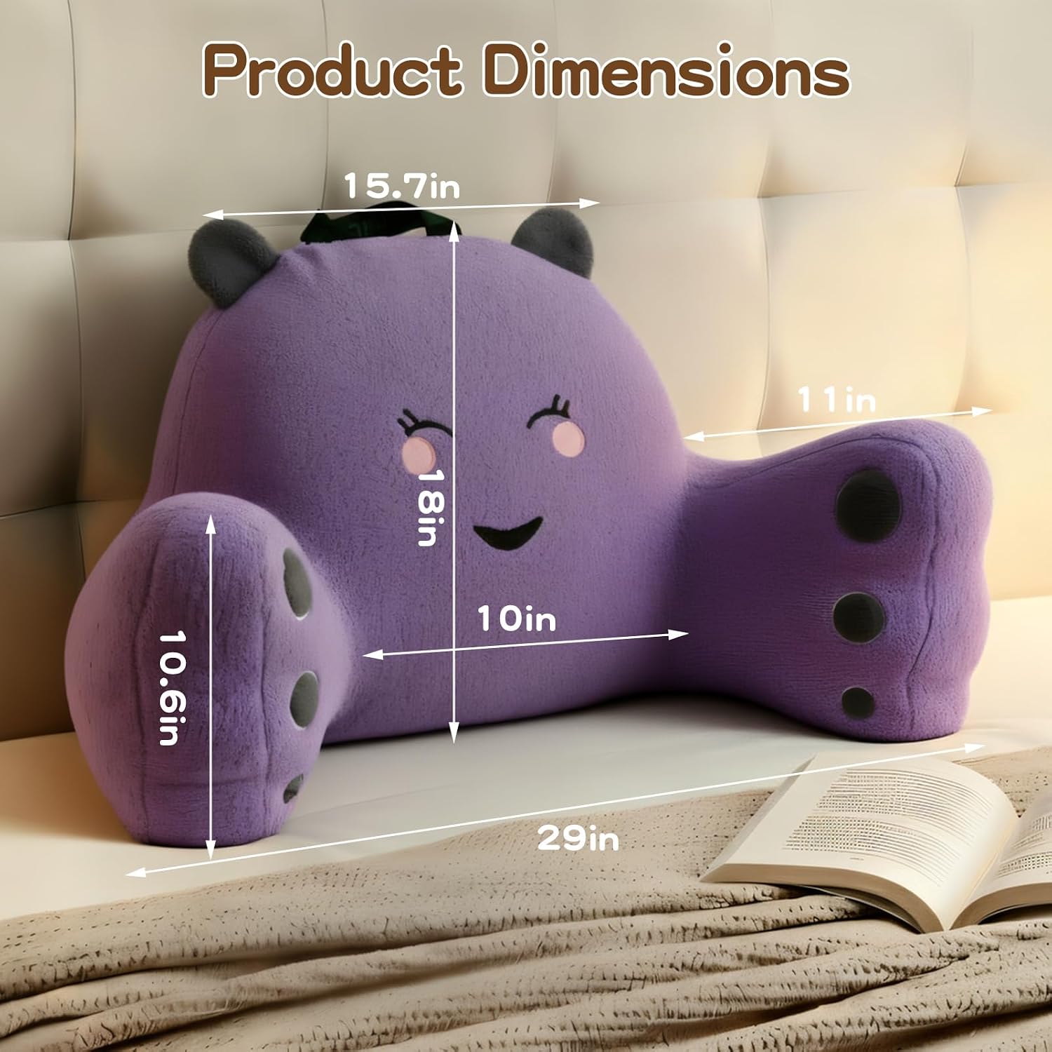 Ajicong Reading Pillow for Sitting in Bed Couch Teens/Adult, Back Rest Pillow for Sitting Up in Bed with Shredded Memory Foam, Includes Arm…
