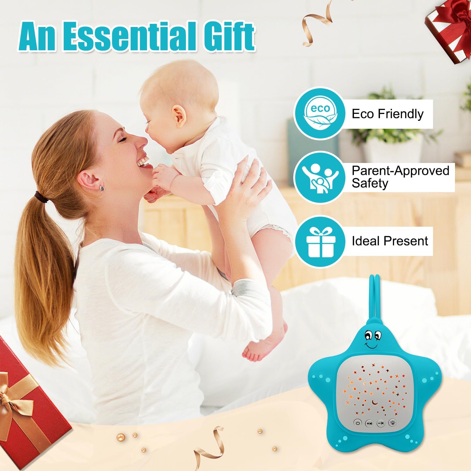 Junificent White Noise Machine for Baby with Star Projector | Music for Nursery & Travel | Portable Sound Machine Lullabies for I…