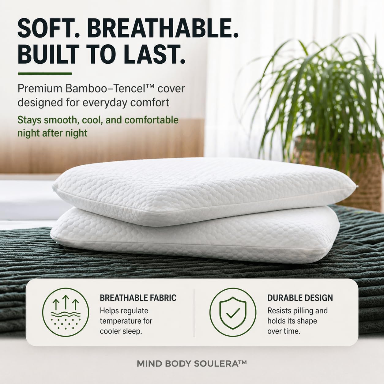 Mind Body Soulera Thin Flat Memory Foam Pillow for Stomach Sleepers, Low Profile Pillow for Back & Side Sleepers, 3-Inch Cooling Gel…