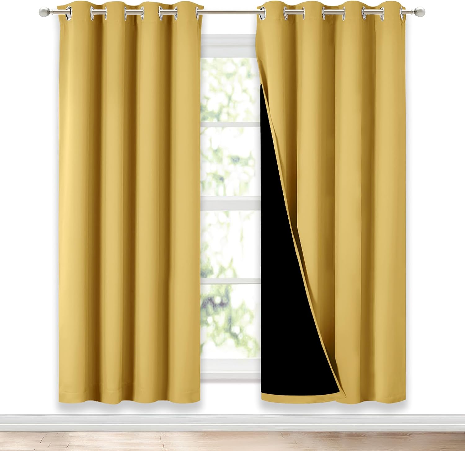 Nicetown Bright Yellow Full Shade Curtain Panels, Pair of Energy Smart & Noise Blocking Out Blackout Drapes for Dining Room Window, Thermal…
